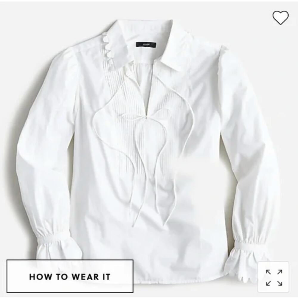 J. Crew Scalloped Cotton Poplin Popover Top White BL156 Size S - Picture 4 of 14